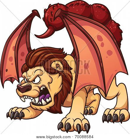Cartoon manticore. Vector clip art illustration with simple gradients. All in a single layer.