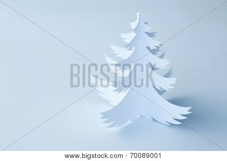 White Handmade Paper cut Christmas Tree with copy space for text - horizontal