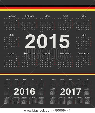 Vector Black German Circle Calendars 2015, 2016, 2017