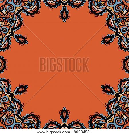Ornamental round frame in tribal orintal style. Vinatge design element.
