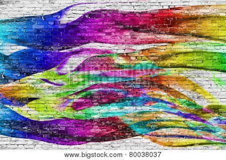 Abstract Colorful Painting Over Brick Wall