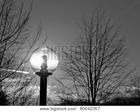 Lamppost With Neon Light And The Sun Shining