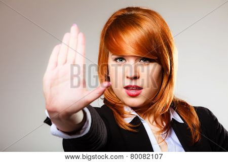 Woman With Stop Hand Sign Gesture