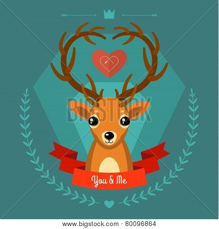 Greeting card with deer on blue