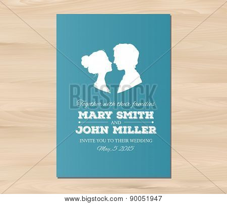 Vector wedding invitation with profile silhouettes of man and wo