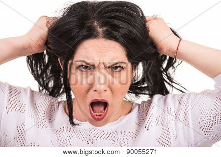 Very Furious Woman Pull Her Hair