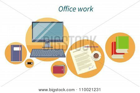 Office Work Concept Flat Design Icon