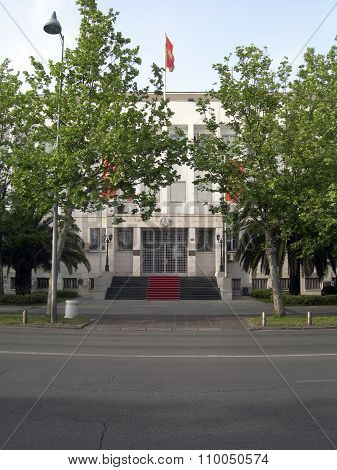 PODGORICA, MONTENEGRO-OCTOBER 1: The Presidential Palace with national flag is see in Podgorica, Montenegro on October 1, 2016.