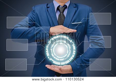 business man action on business graph virtual screen