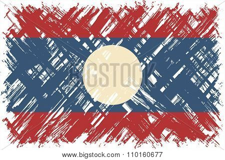 Laotian grunge flag. Vector illustration.