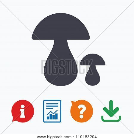 Mushroom sign icon. Boletus mushroom symbol.