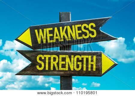 Weakness - Strength signpost with sky background