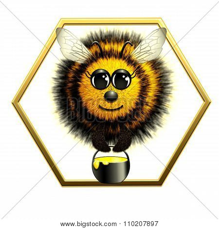 Flying Bee With Honey Jar