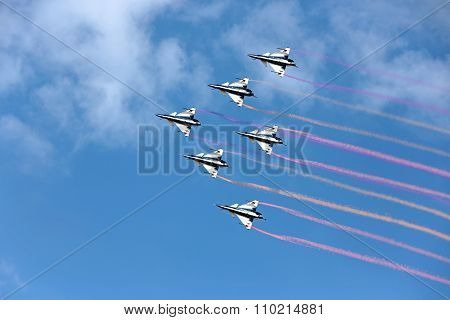 Nakhonratchasima, THAILAND November 27, 2015 : F16 Gripen and August 1st Aerobatic team