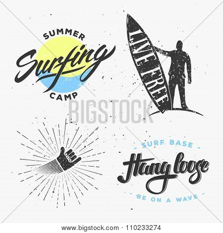 Surfing vintage labels set.