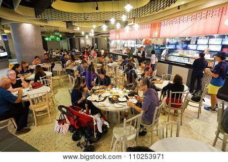 SINGAPORE - NOVEMBER 08, 2015: interior of food court of The Shoppes at Marina Bay Sands. The Shoppes at Marina Bay Sands is one of Singapore's largest luxury shopping malls