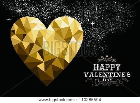 Happy Valentines Day Gold Low Poly Heart Love Card
