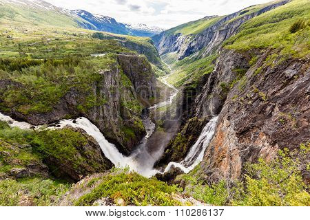 Voringsfossen Waterfalls Near Hardangervidda In Norway