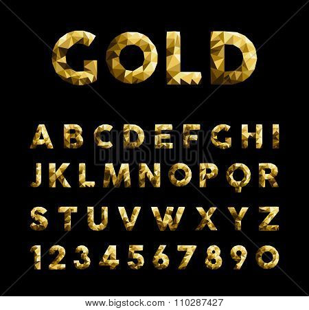 Gold Low Poly Font Typeface Elegant Numbers Abc