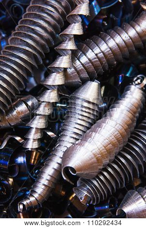 Metal shaves after cutting tempered metal