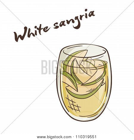 Vector Printable Illustration Of Isolated Cup Of White Sangria With Label