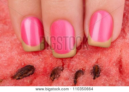 Pink Nails And Watermelon.
