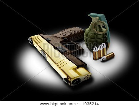 Granade e balas de pistola
