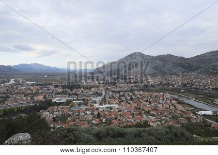 Mountains landscape with the view of Trebinje city in Bosnia