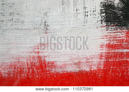 Brushstroke With White,black And Red Paint  On Dusty Metal