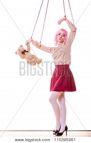 Woman Girl Stylized Like Marionette Puppet On String