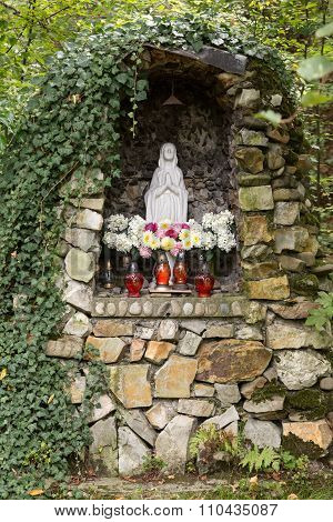 MUCHARZ, POLAND - SEPTEMBER 23, 2015: Old Wayside shrine in Mucharz near Cracow. Poland