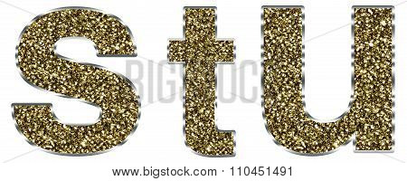 Lowercase stu letters made of gold and silver frame