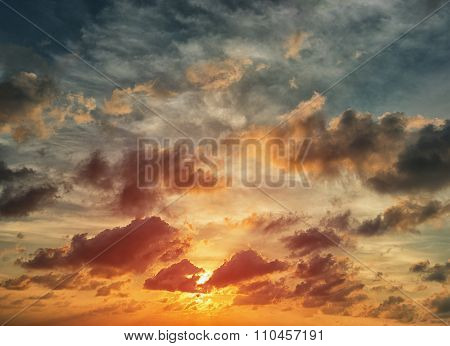 Evening Sunset With Orange Cloud Scape.