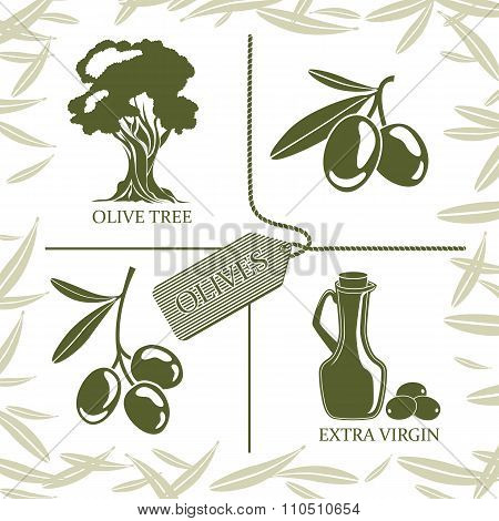 Set Of Four Symbols For Olive Labels