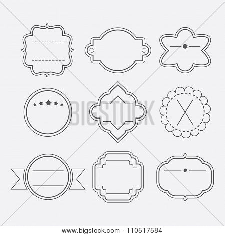 Cute and different stylish black empty outline template emblems and tags set
