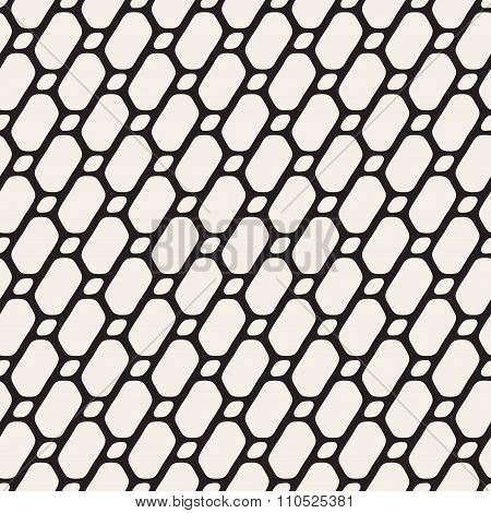 Vector Seamless Black And White Diagonal Line Grid Rounded Ellipse Shape Pattern