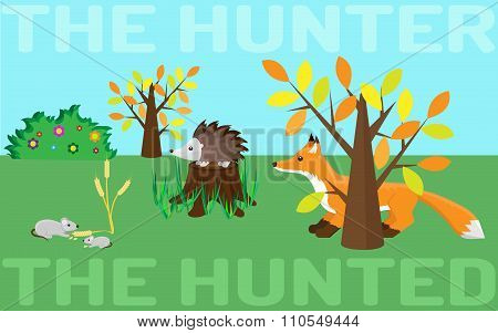 The Hunter Or The Hunted. Mouse, Hedgehog, Fox.
