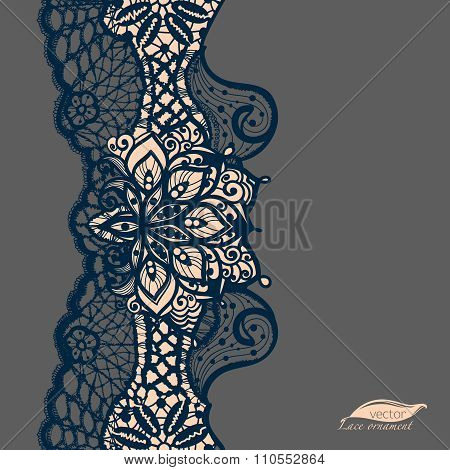 Abstract lace ribbon seamless pattern with elements flowers.
