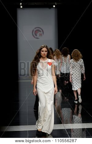 ST. PETERSBURG, RUSSIA - OCTOBER 28, 2015: Collection of Fashion House KOGEL at the fashion show during Mercedes-Benz Fashion Day St. Petersburg, one of the most popular fashion events of the city