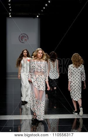 ST. PETERSBURG, RUSSIA - OCTOBER 28, 2015: Collection of Fashion House KOGEL at the fashion show during Mercedes-Benz Fashion Day St. Petersburg, one of the most popular fashion events of the city