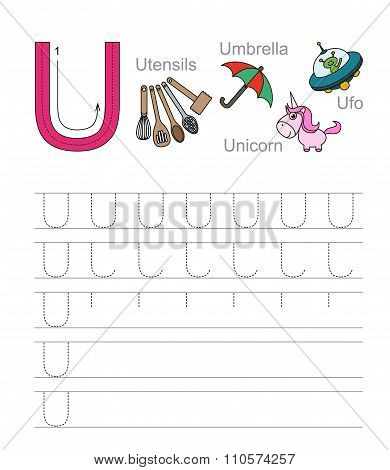 Letter U. Learn handwriting.