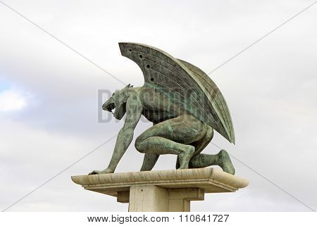 Valencia, Spain - August 26, 2012: Statues Of The Gargoyles On Puente Del Reino