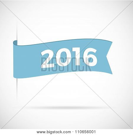 Happy New Year 2016. Ribbon Greeting Card Vector Illustration.
