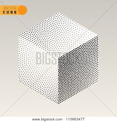 Vector Black And White Dotted Isometric Cube Shape Stippling Halftone Shading