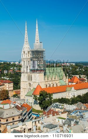 Kaptol and catholic cathedral in the center of Zagreb, Croatia, vertical view