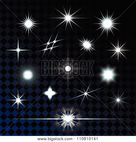Set of sparkle lights with transparency effects.