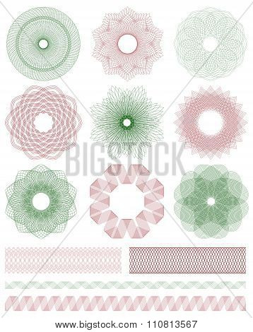 Set of Guilloche decorative elements. Vector illustration.