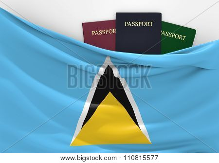 Travel and tourism in Saint Lucia, with assorted passports