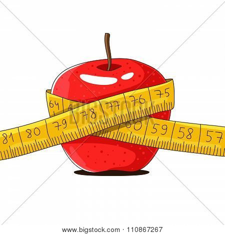 Red apple and yellow measuring tape