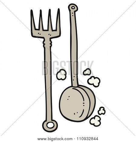 freehand drawn cartoon old fireside tools